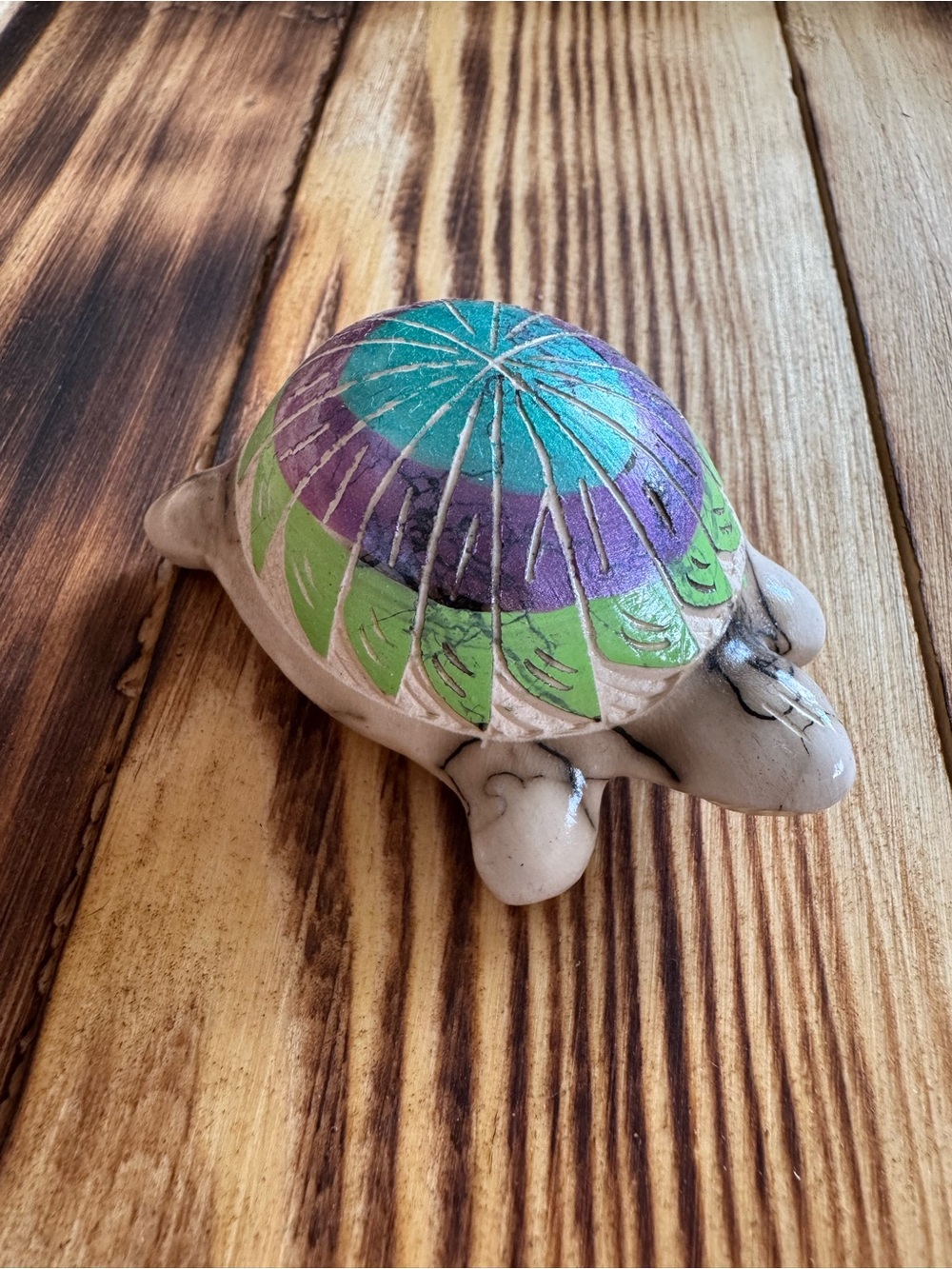 Jessica Vail Ceramic Horsehair Turtle Sculpture in Teal, Purple & Green